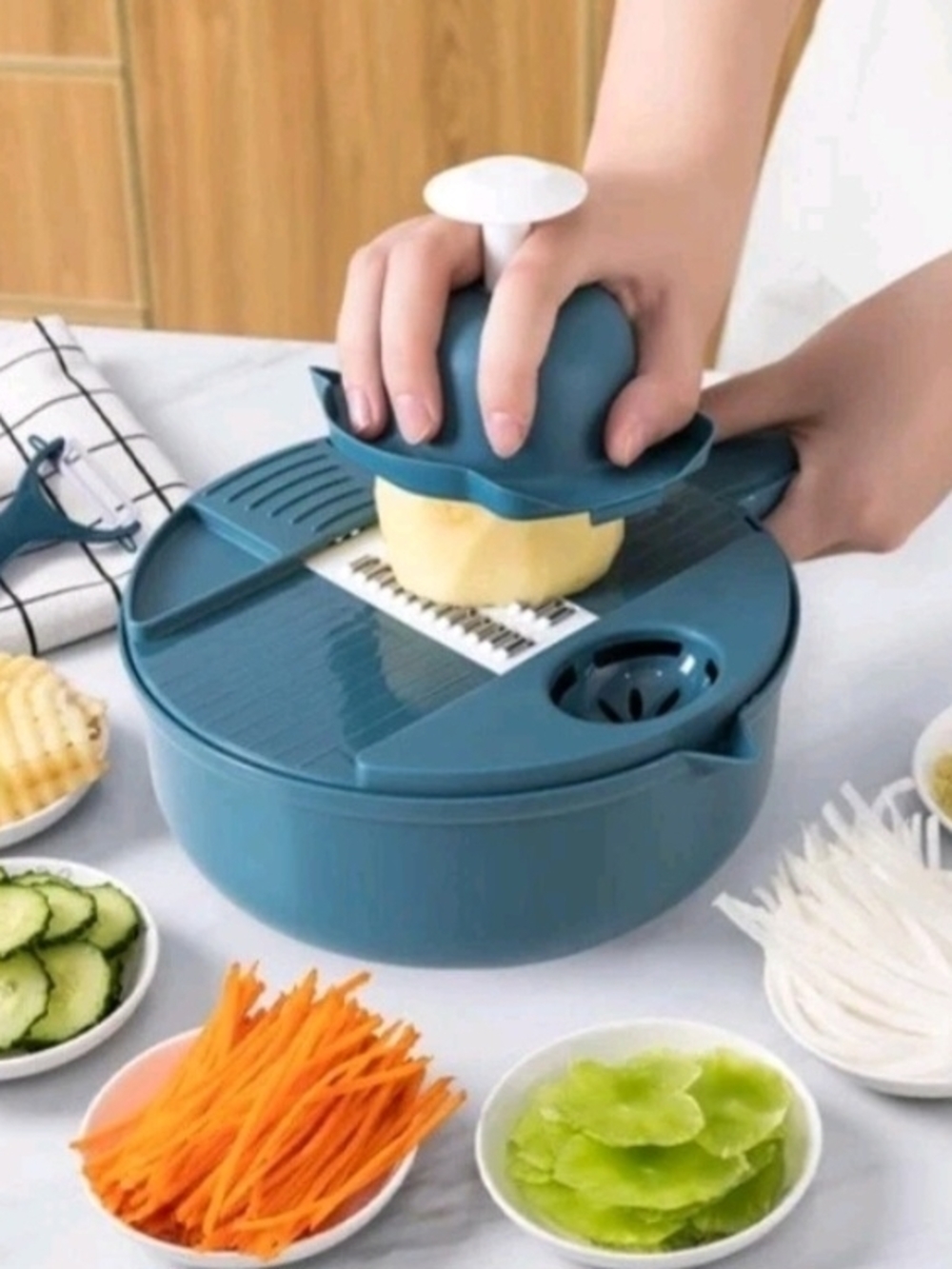 Multi-Function Vegetable Slicer with Bowl - Teal